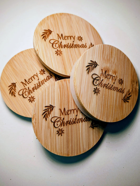Merry Christmas Bamboo Candle Lids