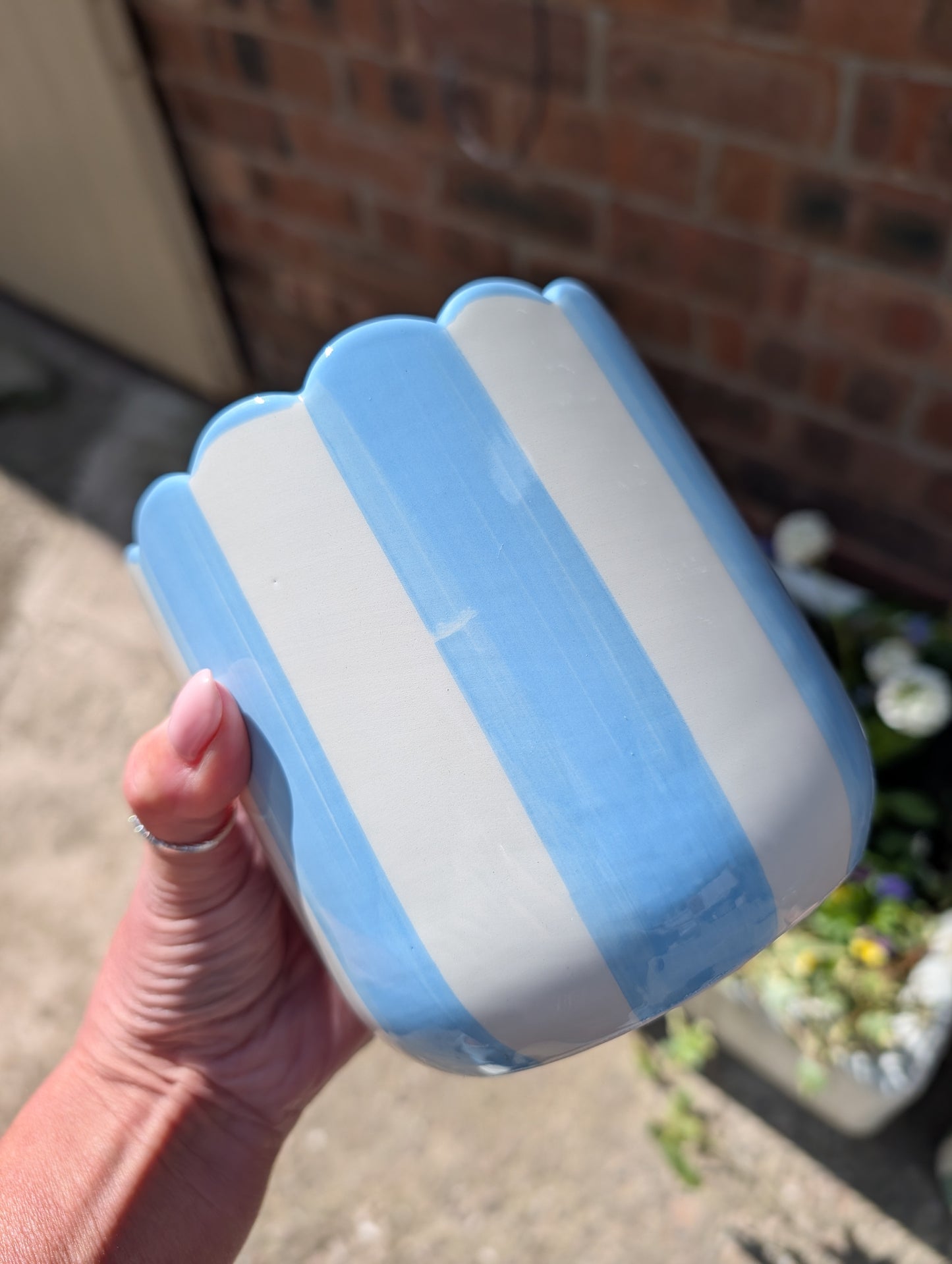 Candy Striped Ceramic Planter