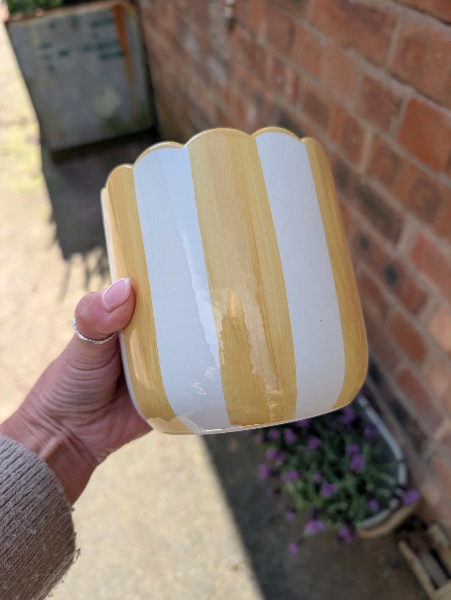 Candy Striped Ceramic Planter