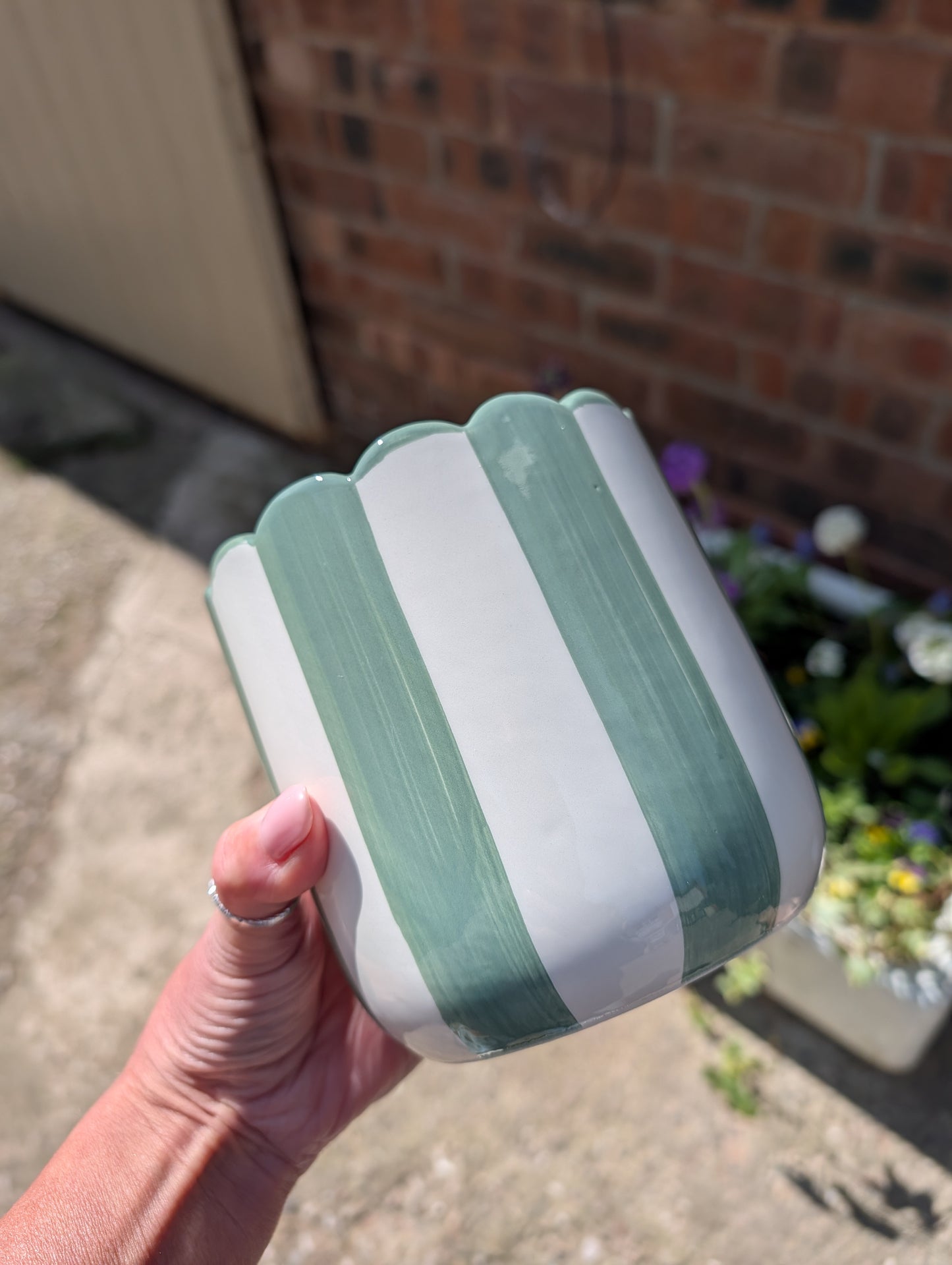 Candy Striped Ceramic Planter